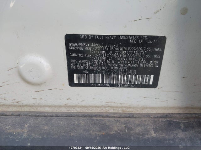2012 Subaru Forester 2.5x Premium მანქანა იყიდება აუქციონზე, vin: JF2SHCDC8CH401908, აუქციონის ნომერი: 12703821