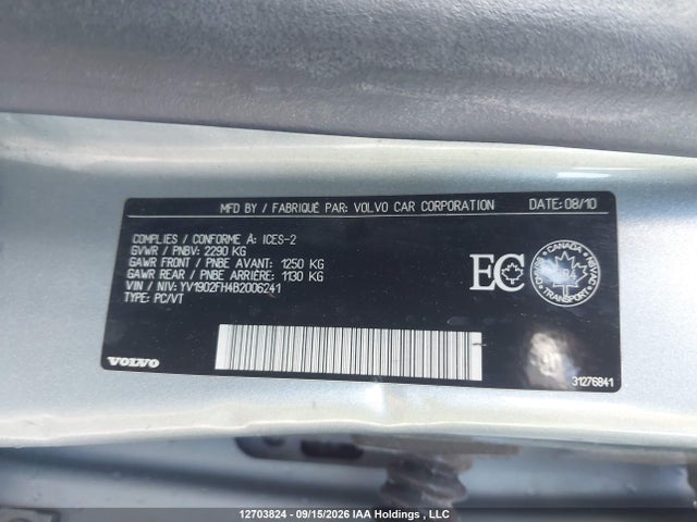 Auction sale of the 2011 Volvo S60 T6, vin: YV1902FH4B2006241, lot number: 12703824