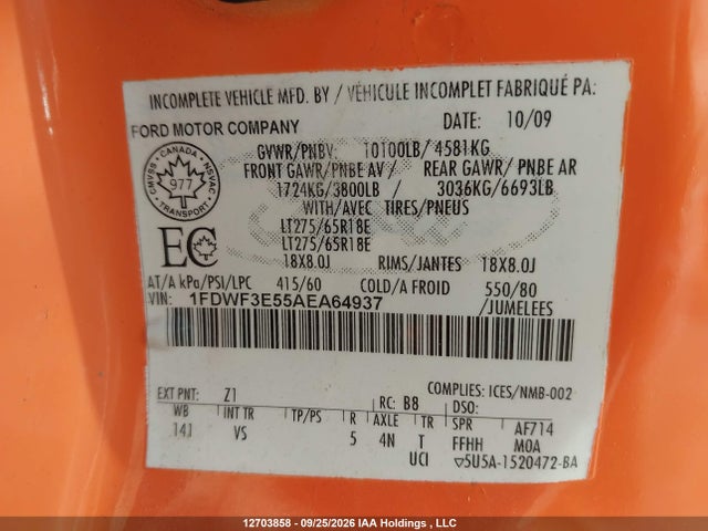 12703858 :رقم المزاد ، 1FDWF3E55AEA64937 vin ، 2010 Ford F350 Super Duty مزاد بيع