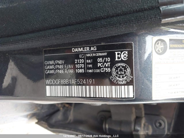 12703867 :رقم المزاد ، WDDGF8BB1AF524191 vin ، 2010 Mercedes-benz C-class مزاد بيع