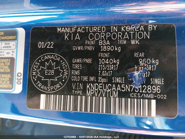 Продаж на аукціоні авто 2022 Kia Seltos S, vin: KNDEUCAA5N7312896, номер лоту: 12703868