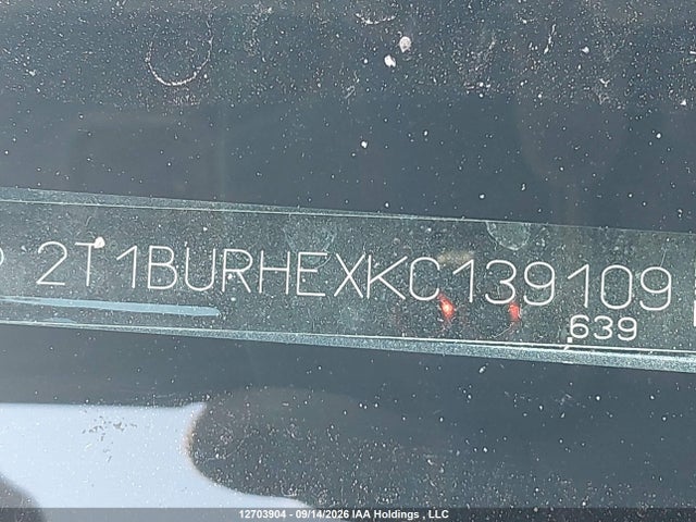 Продаж на аукціоні авто 2019 Toyota Corolla L/le/xle/se/xse, vin: 2T1BURHEXKC139109, номер лоту: 12703904