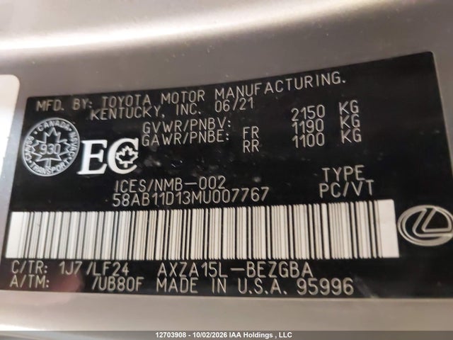 Lexus ES 250 2021 58AB11D13MU007767 Image 18
