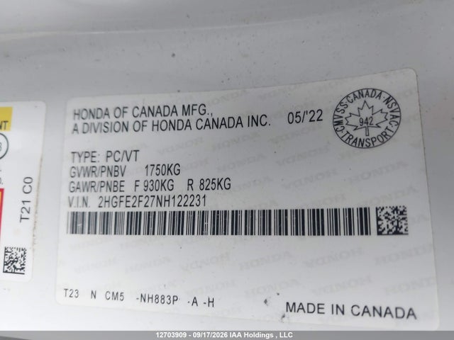 Honda Civic Lx 2022 2HGFE2F27NH122231 Image 9