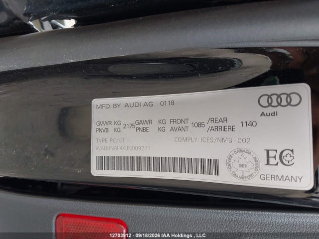 Продажа на аукционе авто 2018 Audi A4 Quattro, vin: WAUBNAF44JN009277, номер лота: 12703912