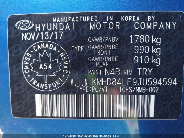KMHD84LF9JU594594 Hyundai Elantra Sel/value/limited