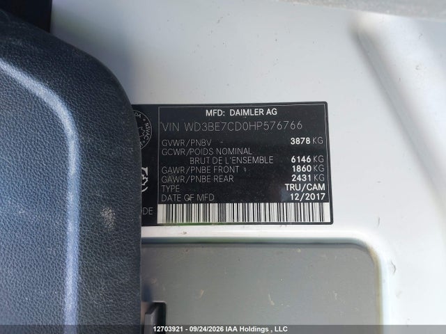 Продажа на аукционе авто 2017 Mercedes-benz Sprinter 2500, vin: WD3BE7CD0HP576766, номер лота: 12703921