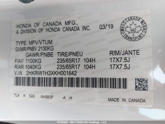 Honda CR-V LX 2019 2HKRW1H3XKH001642 Image 18
