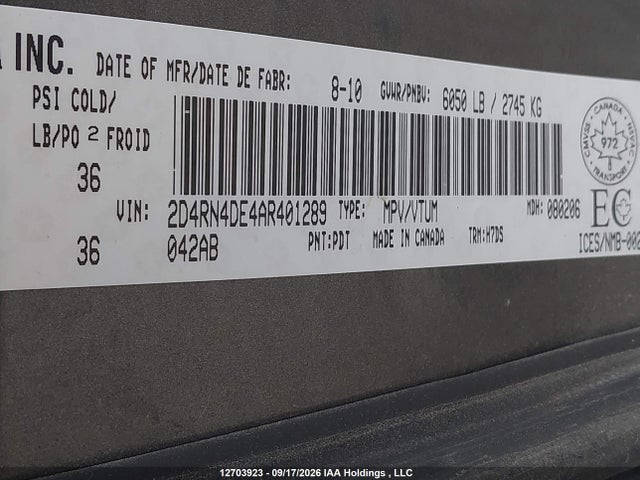 2010 Dodge Grand Caravan Se მანქანა იყიდება აუქციონზე, vin: 2D4RN4DE4AR401289, აუქციონის ნომერი: 12703923