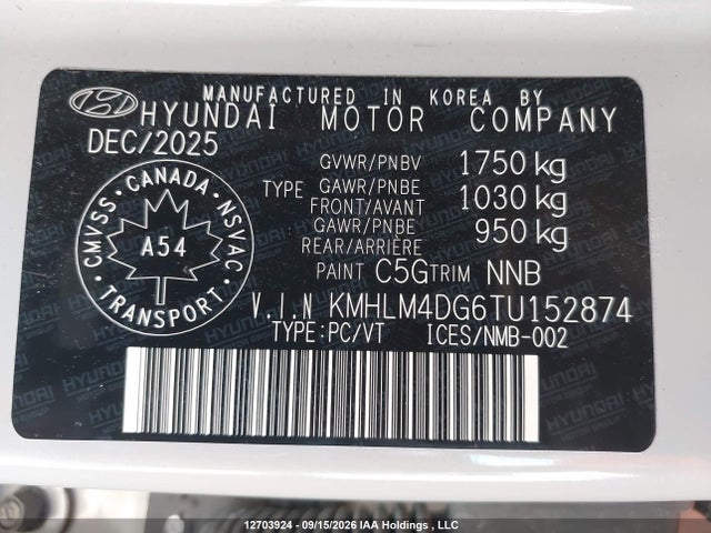 KMHLM4DG6TU152874 Hyundai Elantra Sel Sport