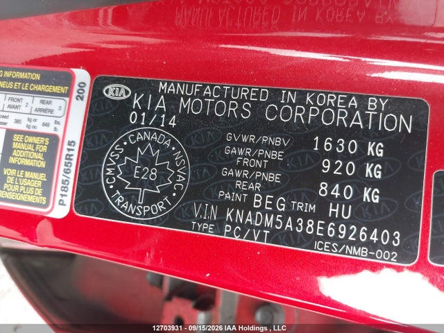 KIA RIO LX 2014 KNADM5A38E6926403 Image 9