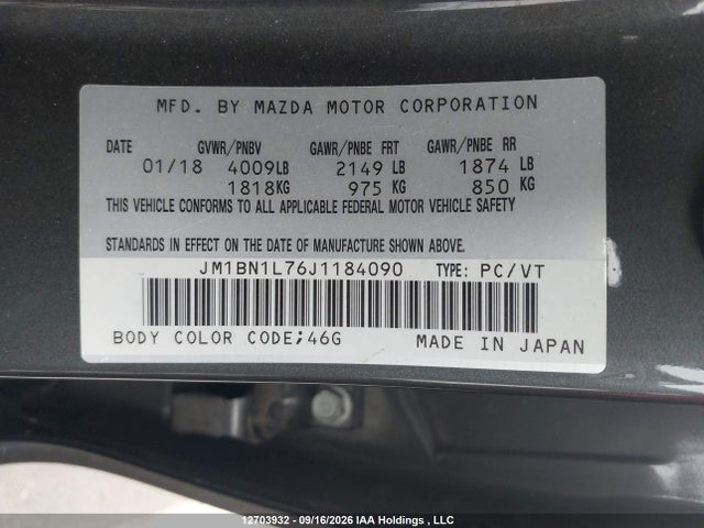 12703932 :رقم المزاد ، JM1BN1L76J1184090 vin ، 2018 Mazda Mazda3 50th Anniversary Edition/gs مزاد بيع