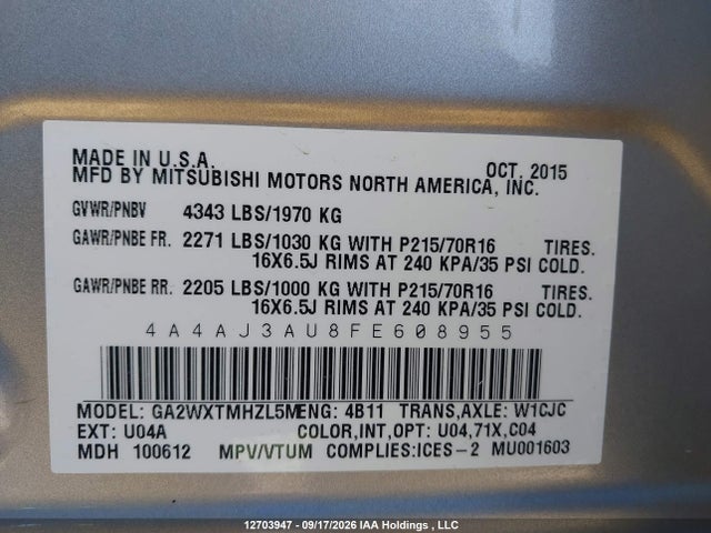 Mitsubishi RVR SE 2015 4A4AJ3AU8FE608955 Image 9