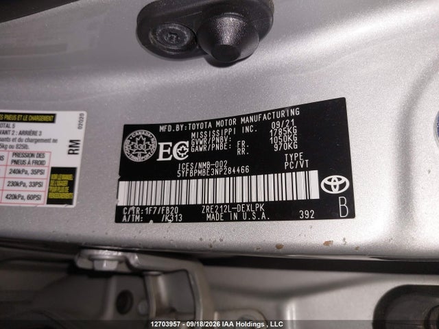 Продажа на аукционе авто 2022 Toyota Corolla Le, vin: 5YFBPMBE3NP284466, номер лота: 12703957