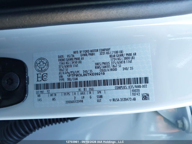 Aukcja sprzedaży 2026 Ford F150 Xlt, vin: 1FTFW3L86TKE09219, numer aukcji: 12703961