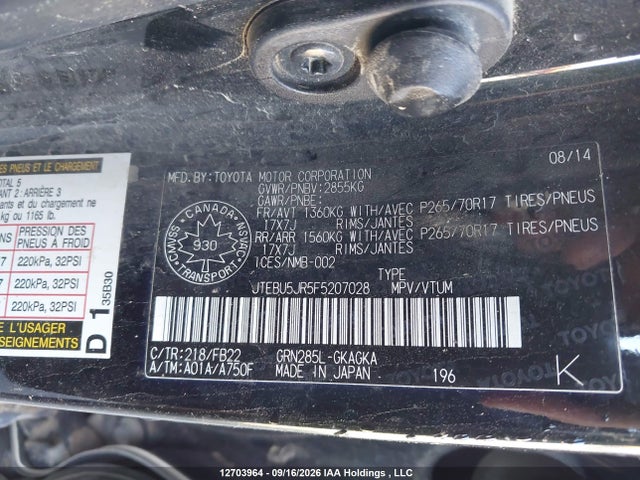 Auction sale of the 2015 Toyota 4runner Sr5/limited/trail/trd Pro, vin: JTEBU5JR5F5207028, lot number: 12703964