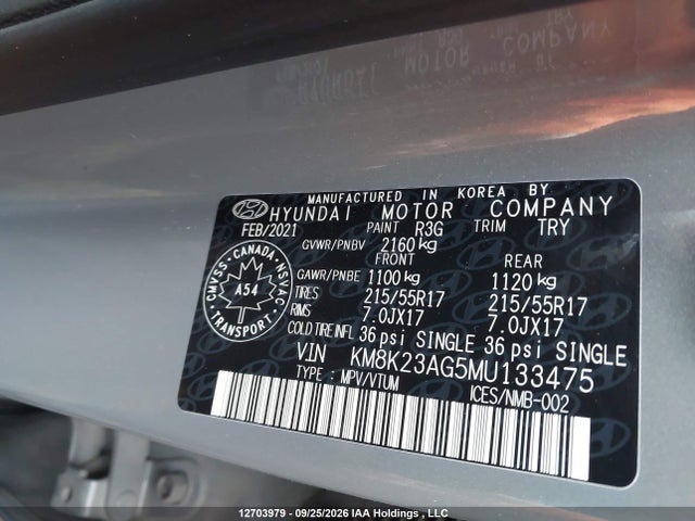 Продаж на аукціоні авто 2021 Hyundai Kona Electric Preferred, vin: KM8K23AG5MU133475, номер лоту: 12703979