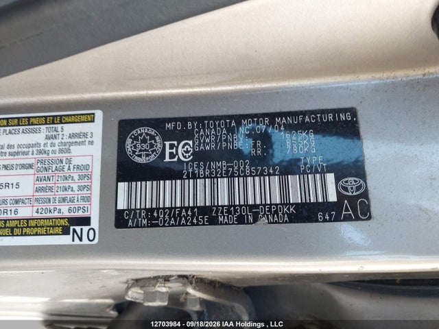 Aukcja sprzedaży 2005 Toyota Corolla Ce, vin: 2T1BR32E75C857342, numer aukcji: 12703984