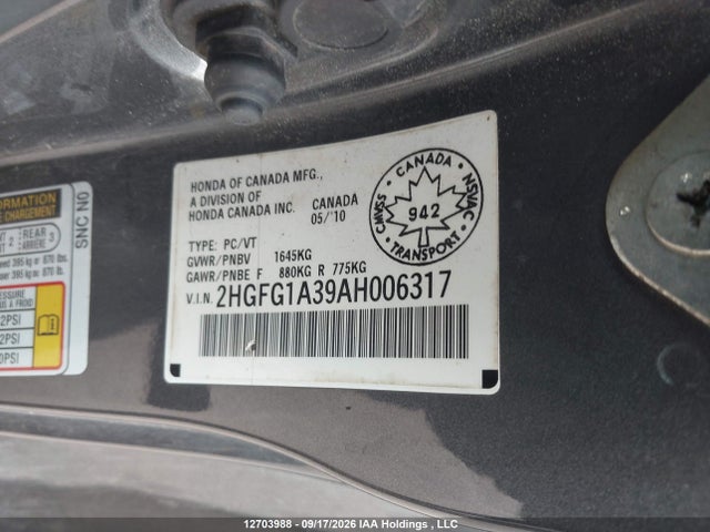Продажа на аукционе авто 2010 Honda Civic Dx-g, vin: 2HGFG1A39AH006317, номер лота: 12703988