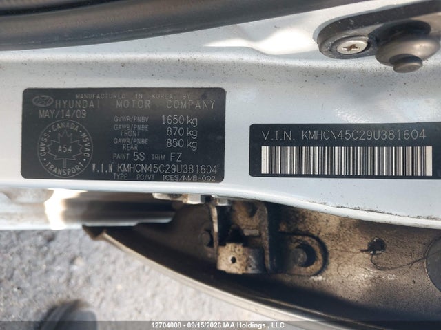 Продаж на аукціоні авто 2009 Hyundai Accent Gls, vin: KMHCN45C29U381604, номер лоту: 12704008