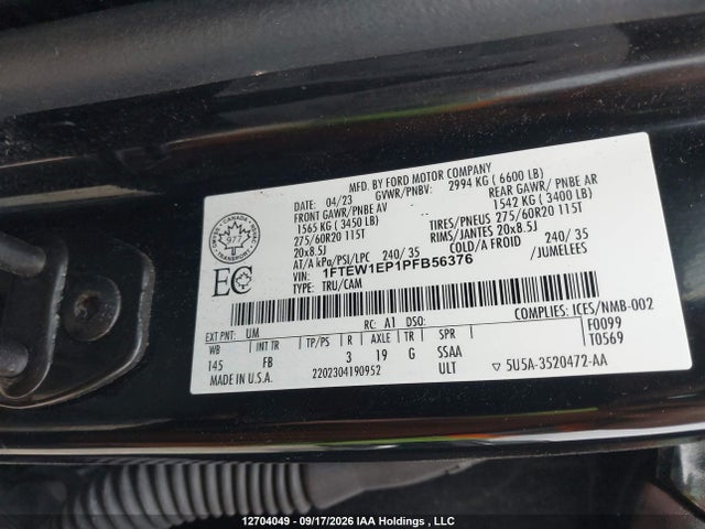 Продажа на аукционе авто 2023 Ford F150 Supercrew, vin: 1FTEW1EP1PFB56376, номер лота: 12704049