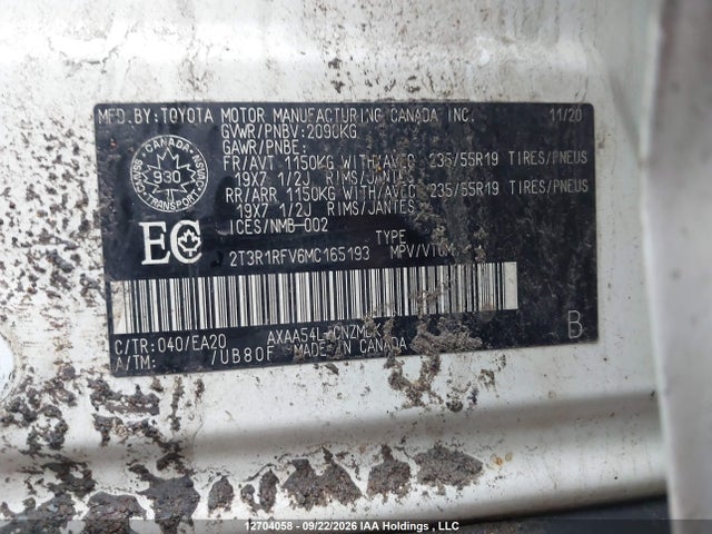 Aukcja sprzedaży 2021 Toyota Rav4 Xle/xle Premium, vin: 2T3R1RFV6MC165193, numer aukcji: 12704058