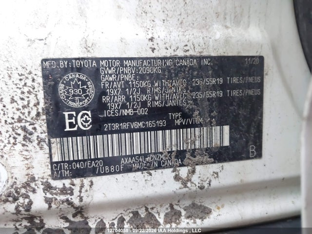 Aukcja sprzedaży 2021 Toyota Rav4 Xle/xle Premium, vin: 2T3R1RFV6MC165193, numer aukcji: 12704058