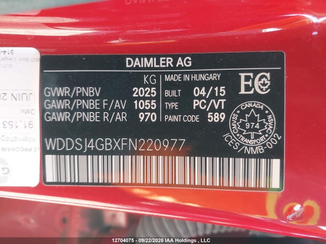 WDDSJ4GBXFN220977 Mercedes-Benz CLA 250 4MATIC