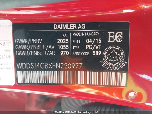 WDDSJ4GBXFN220977 Mercedes-Benz CLA 250 4MATIC