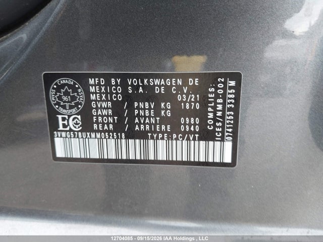 Продаж на аукціоні авто 2021 Volkswagen Jetta Execline, vin: 3VWG57BUXMM052518, номер лоту: 12704085