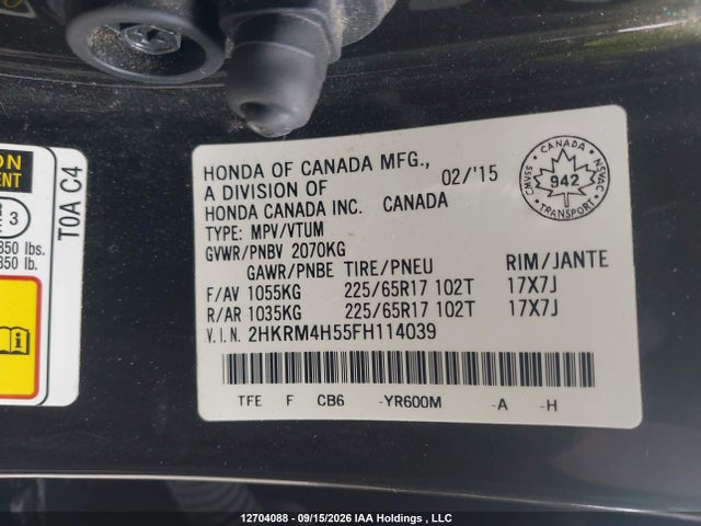 Honda CR-V 2015 2HKRM4H55FH114039 Image 9