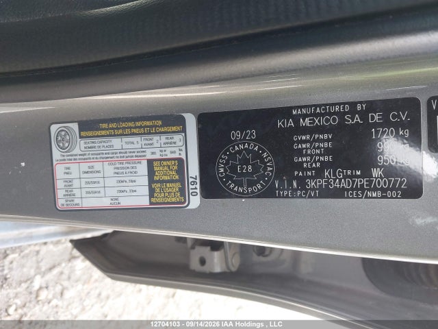 12704103 :رقم المزاد ، 3KPF34AD7PE700772 vin ، 2023 Kia Forte Ex/ex+/ex Premium مزاد بيع