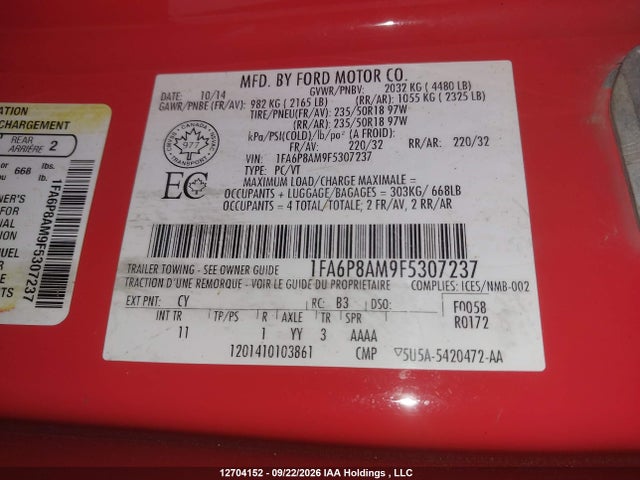 Ford Mustang V6 2015 1FA6P8AM9F5307237 Image 9