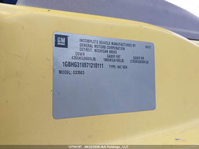 2007 Chevrolet Express Cutaway Work Van მანქანა იყიდება აუქციონზე, vin: 1GBHG31V871218111, აუქციონის ნომერი: 12704197