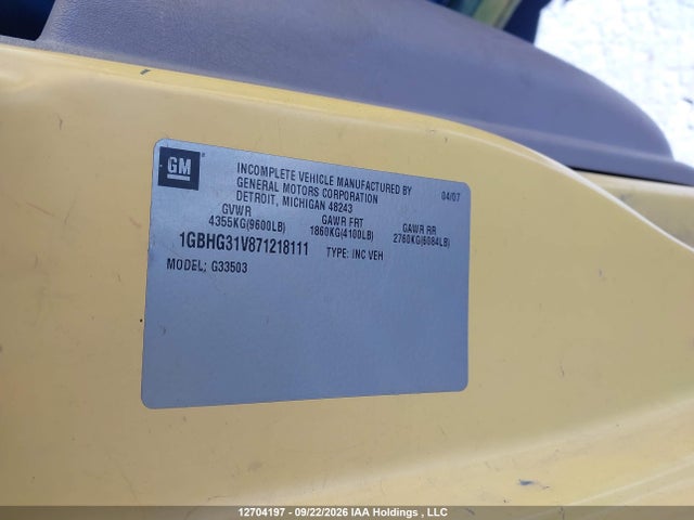 2007 Chevrolet Express Cutaway Work Van მანქანა იყიდება აუქციონზე, vin: 1GBHG31V871218111, აუქციონის ნომერი: 12704197