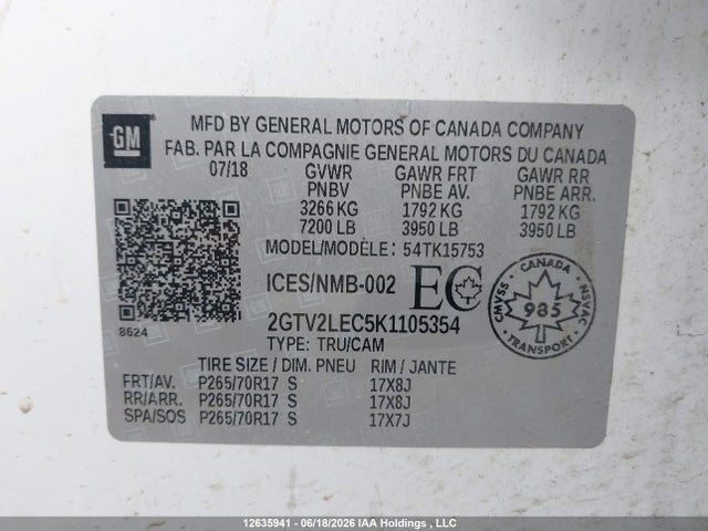 GMC SIERRA 1500 LIMITED 2019 2GTV2LEC5K1105354 Image 9