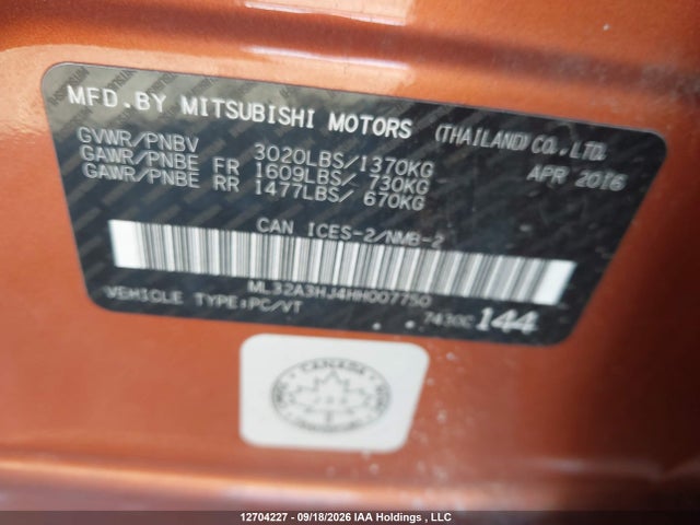Продажа на аукционе авто 2017 Mitsubishi Mirage Es, vin: ML32A3HJ4HH007750, номер лота: 12704227