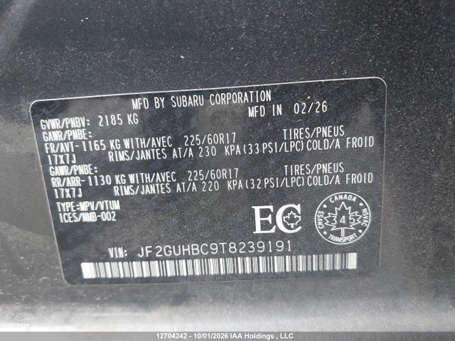 2026 Subaru Crosstrek მანქანა იყიდება აუქციონზე, vin: JF2GUHBC9T8239191, აუქციონის ნომერი: 12704242