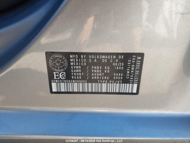 Продажа на аукционе авто 2025 Volkswagen Jetta Comfortline, vin: 3VWEX7BU8SM099092, номер лота: 12704247