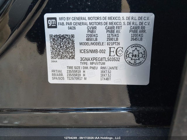 2026 Chevrolet Equinox Lt Awd მანქანა იყიდება აუქციონზე, vin: 3GNAXPEG8TL503532, აუქციონის ნომერი: 12704249