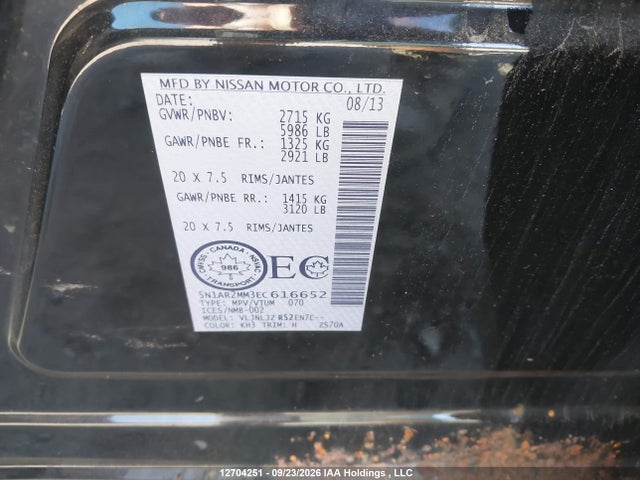 12704251 :رقم المزاد ، 5N1AR2MM3EC616652 vin ، 2014 Nissan Pathfinder Platinum/s/sl/sv مزاد بيع