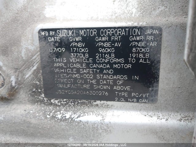 Продаж на аукціоні авто 2010 Suzuki Sx4 Le, vin: JS2YC5A20A6300276, номер лоту: 12704280