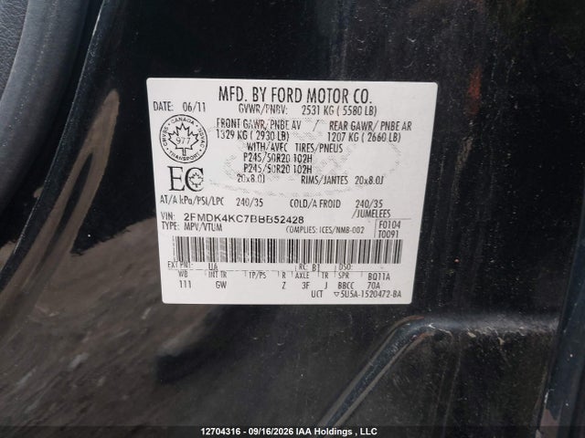 Продажа на аукционе авто 2011 Ford Edge Limited, vin: 2FMDK4KC7BBB52428, номер лота: 12704316