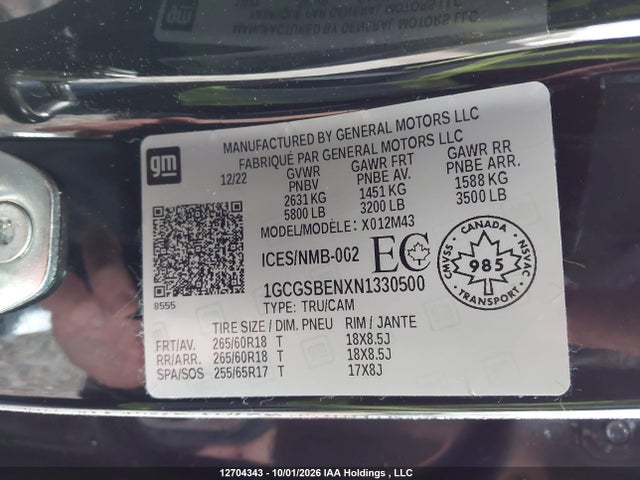 Продажа на аукционе авто 2022 Chevrolet Colorado, vin: 1GCGSBENXN1330500, номер лота: 12704343