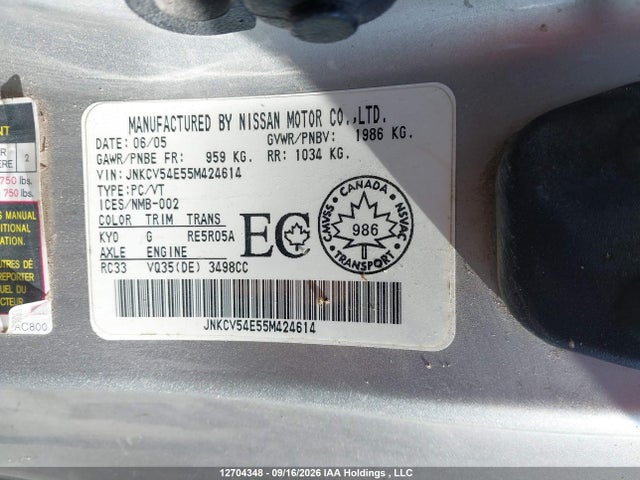 Продаж на аукціоні авто 2005 Infiniti G35, vin: JNKCV54E55M424614, номер лоту: 12704348