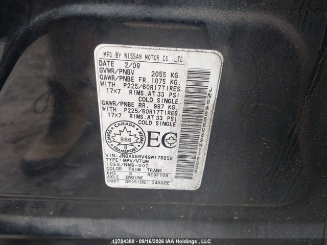 12704380 :رقم المزاد ، JN8AS58V49W178858 vin ، 2009 Nissan Rogue S/sl مزاد بيع