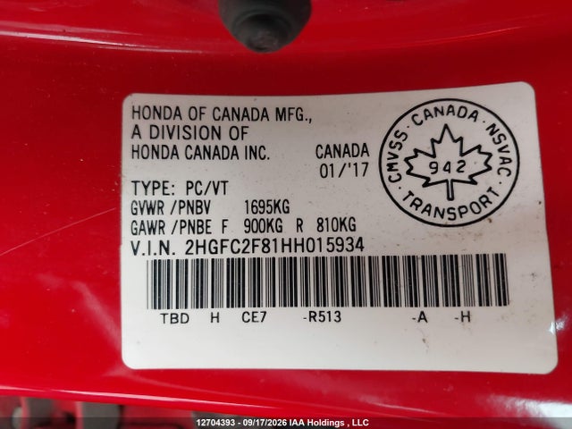 2HGFC2F81HH015934 Honda CIVIC EX