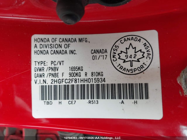 Honda CIVIC EX 2017 2HGFC2F81HH015934 Image 9