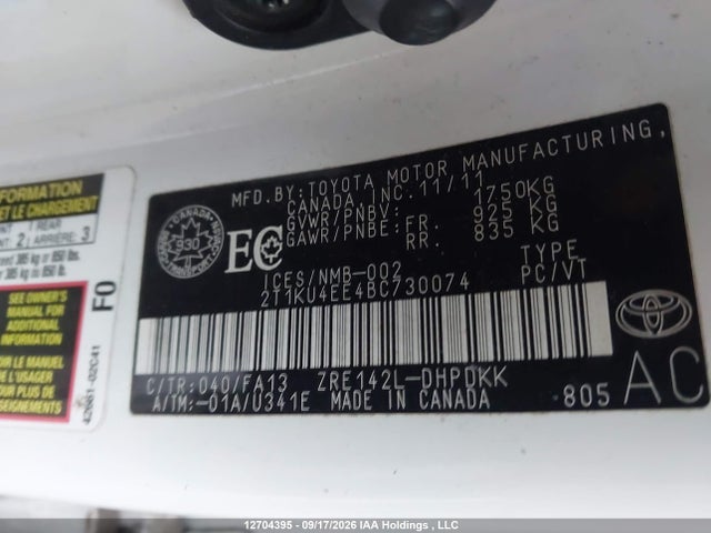 2011 Toyota Matrix მანქანა იყიდება აუქციონზე, vin: 2T1KU4EE4BC730074, აუქციონის ნომერი: 12704395