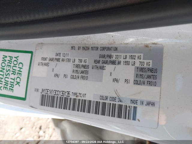 Aukcja sprzedaży 2012 Mazda Mazda2, vin: JM1DE1KY3C0139135, numer aukcji: 12704397